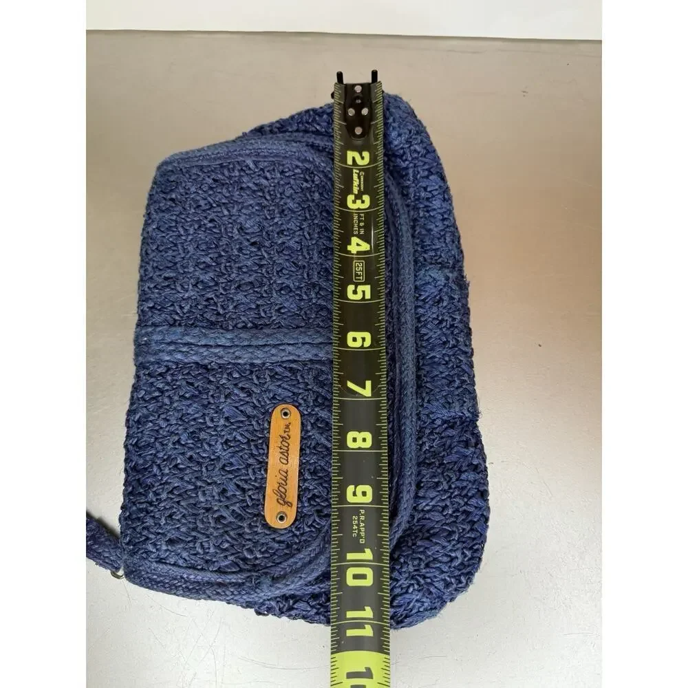 Vintage Gloria Astor Woven Wristlet Clutch Envelope Flap Crochet Purse 70s Blue